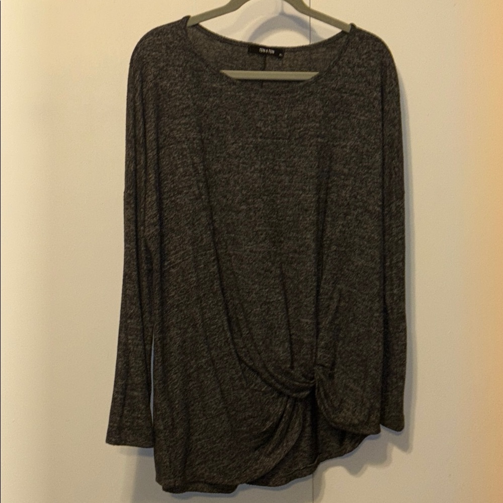 Gray Long Sleeve Relaxed Tie Front Blouse